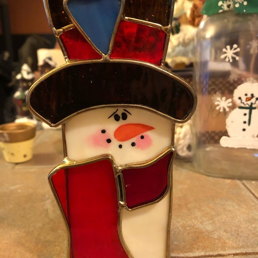 Stained Glass Snowman Votive Holder